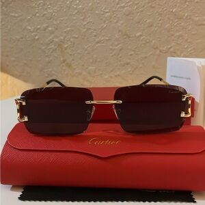 Cartier Men's Sunglasses - Gold Frame with Dark Red Lenses fast shipping